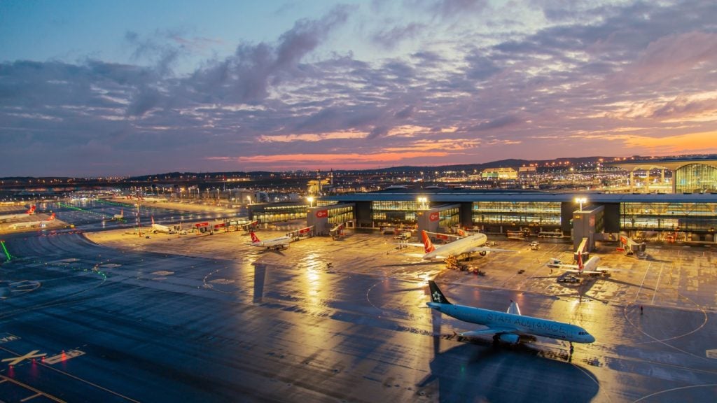 A view of Istanbul airport at night