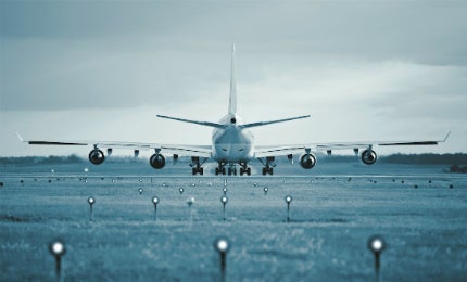 Airplane of airfield runway
